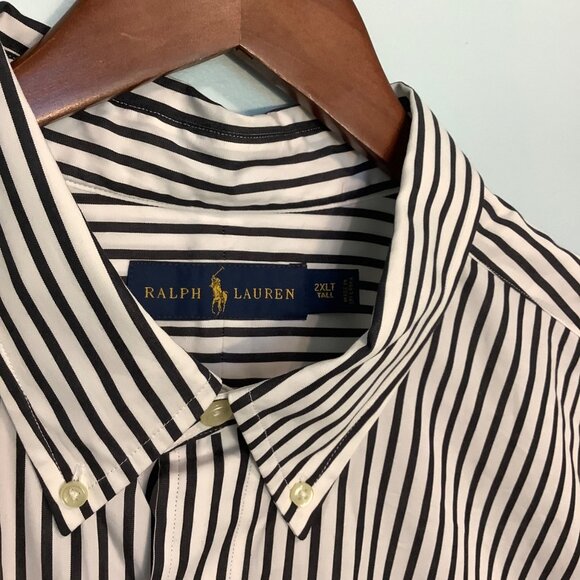 Ralph Lauren Men’s Button Down Shirt 2XLT Black White Stripe - Picture 2 of 13